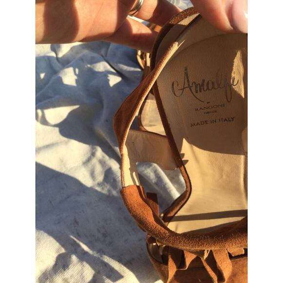 Amalfi sandals heels womens 10 M 10M fringe Italy western southwest tan suede - Picture 8 of 9